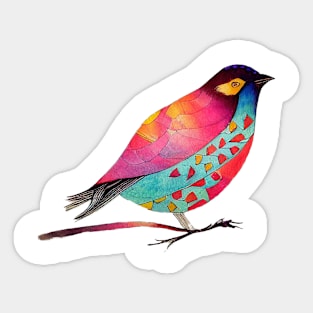 Pink Turquoise Bird Illustration Sticker